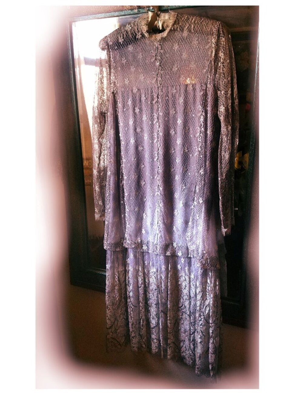 Rina di Montella Designer Mauve Lace Drop Waist Evening/Garden Party Dress Sz 10